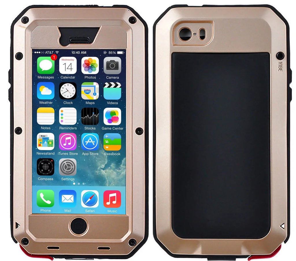 6s Plus Gorilla Duty Grade Travel Scratch Glass Shockproof Rugged Protection, Heavy Metal iPhone (Gold) Resistant Aluminum Outdoor Military Case and