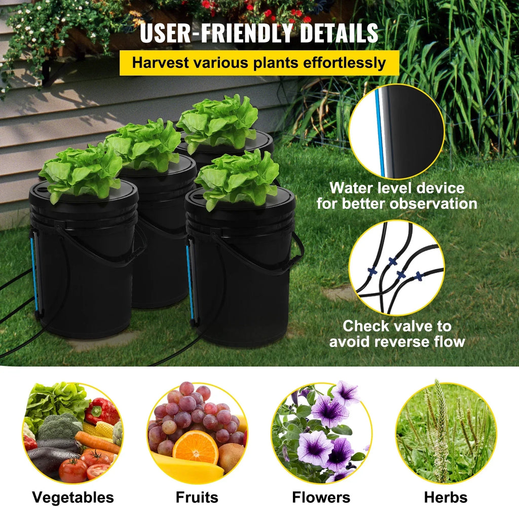 Grow Growing 4 SKYSHALO with Hydroponic Gallon System DWC Bucket, Kit Pump 5 Water Culture Buckets Deep Hydroponics