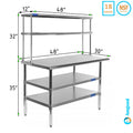 Table 48" 30" Double | 12" Stainless Two Table Steel x & Tier Combo Overshelf Work Wide Prep Metal Kitchen With | Shelves Shelving