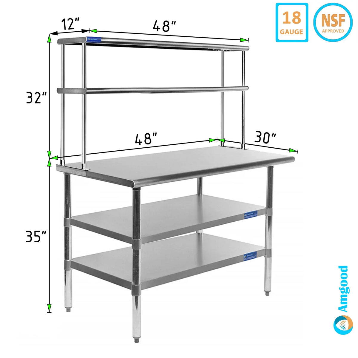 Table 48" 30" Double | 12" Stainless Two Table Steel x & Tier Combo Overshelf Work Wide Prep Metal Kitchen With | Shelves Shelving