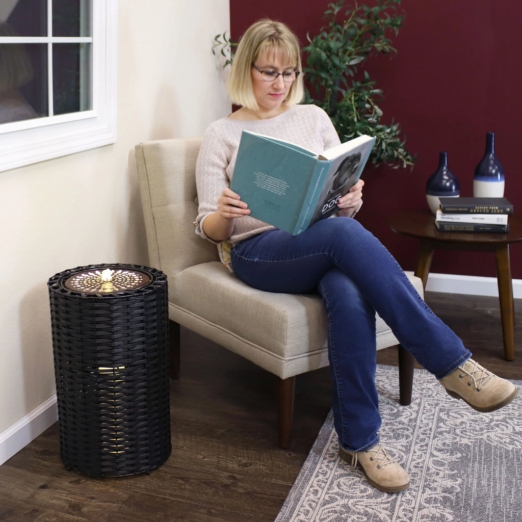 Lights Plastic Cylinder Fountain 20.5" with - Sunnydaze LED Wicker