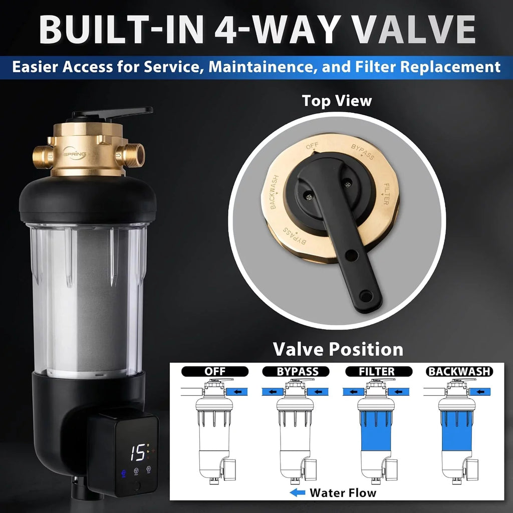 and Water Touch-Screen WSP500ARJ-BP Whole with Bypass, Clear 500 Upgraded Spin-Down Flushing, Prefilter, iSpring Size, House Modes, Auto Microns 4 Jumbo Reusable, Housing, Flushable Sediment Filter