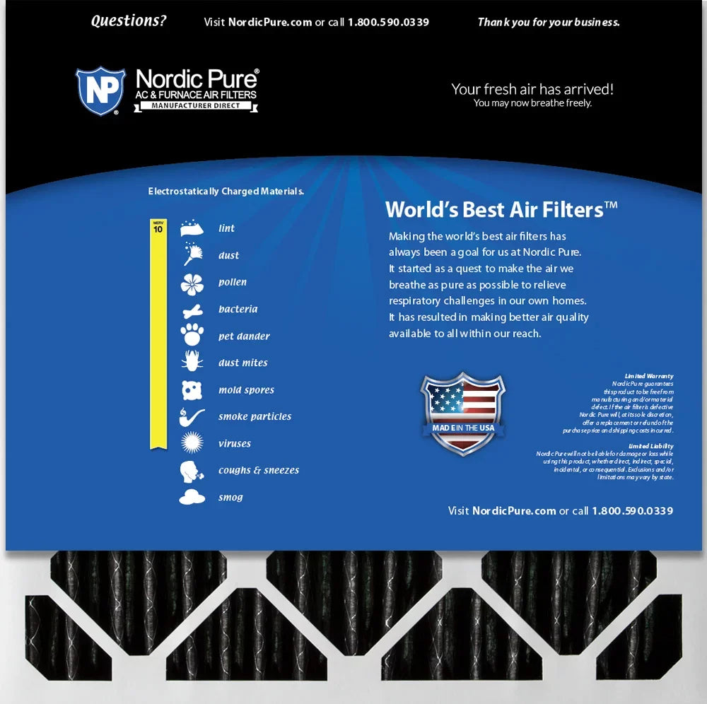 Air Pack Plus Pleated Carbon Pure 20x20x2 MERV Pleated 10 12 Nordic Filters