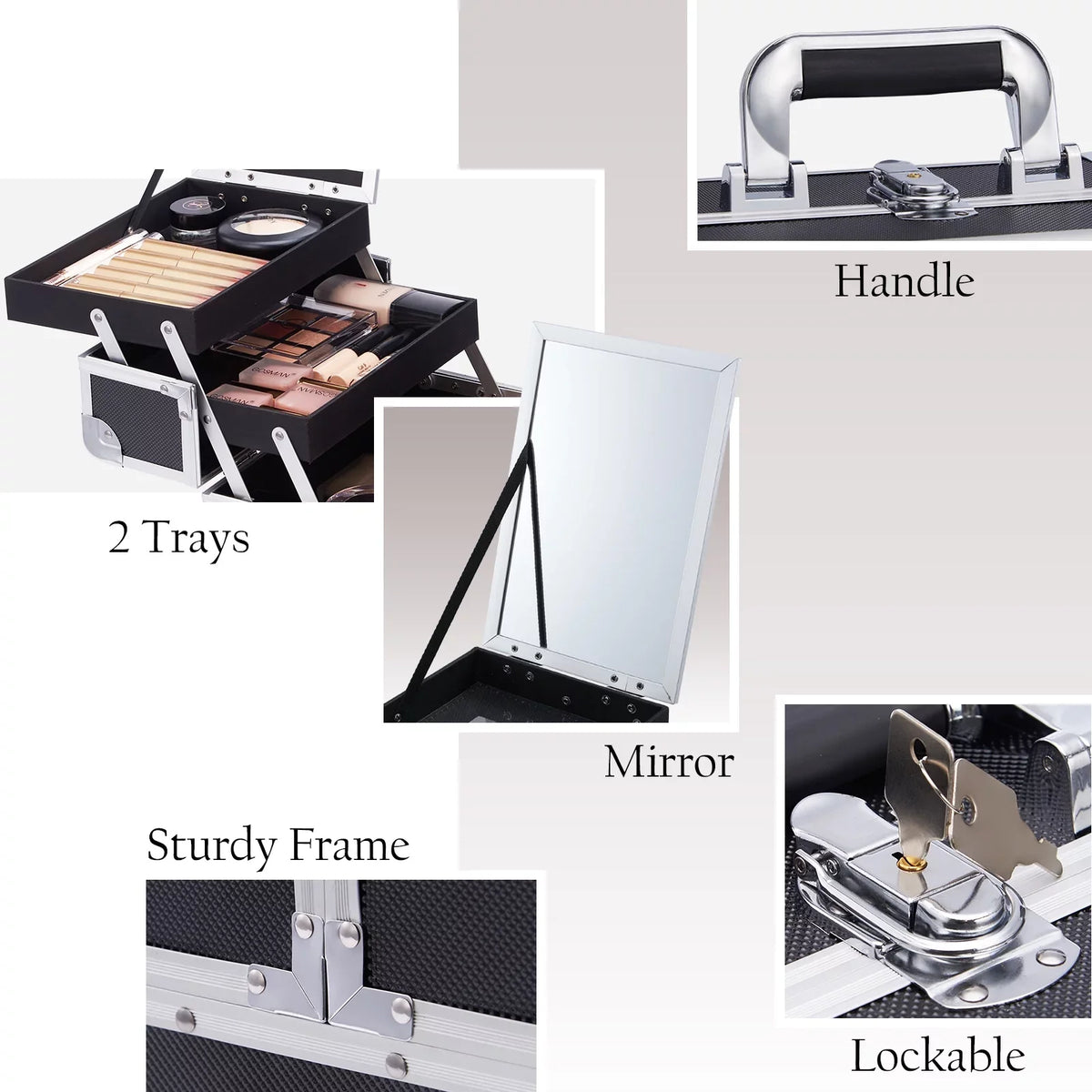 Organizer Trays with Lockable Train Mirror 2 Joligrace Storage Case Box Makeup Makeup Case Cosmetic