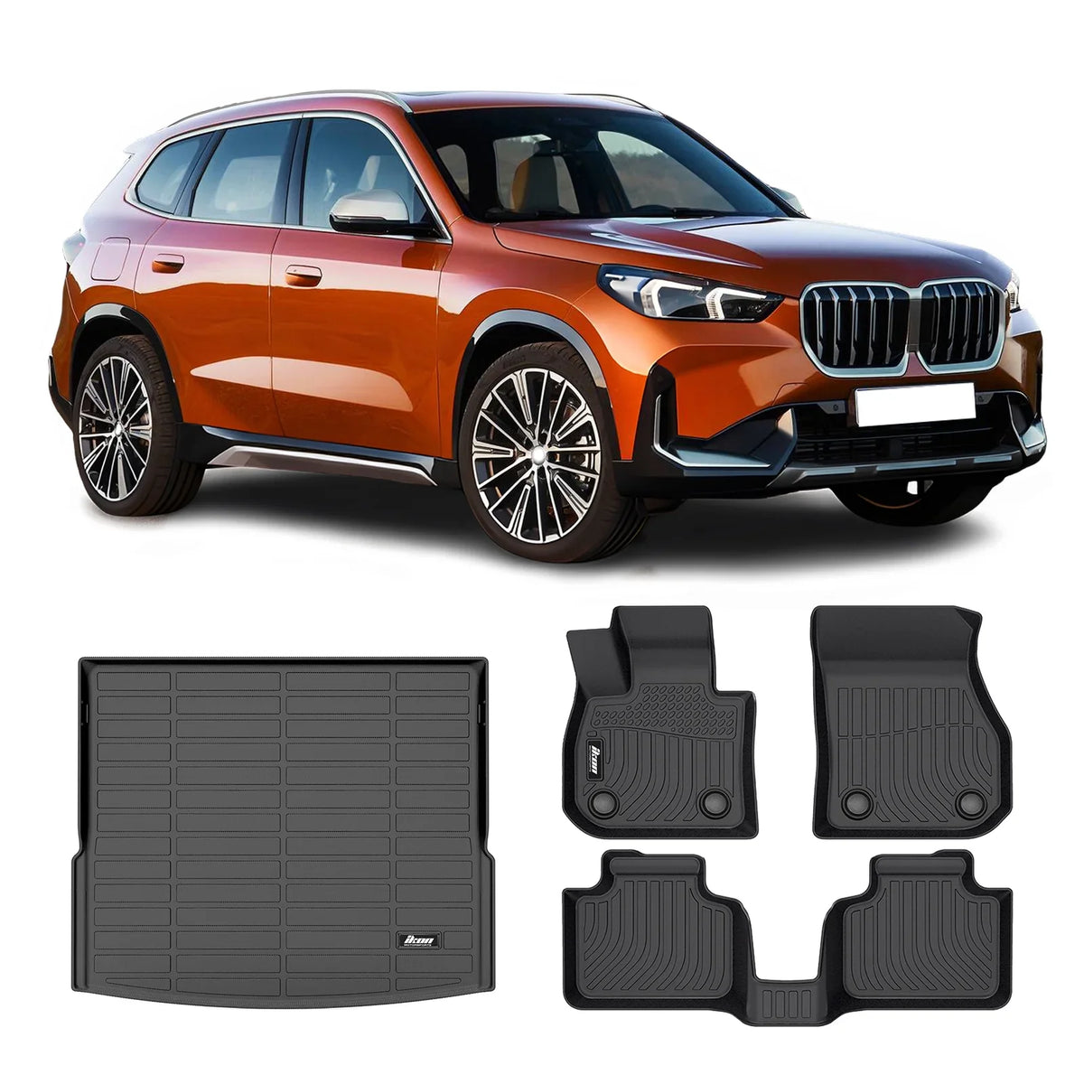 Black Car Liners U11 Cargo Mat Full Anti-Slip with Trunk 2023-2024 All + Ikon Trunk 4PC Weather 3D Motorsports Compatible Interior Floor Waterproof Mats Floor Tray TPE Mats Accessories X1 Set Rear