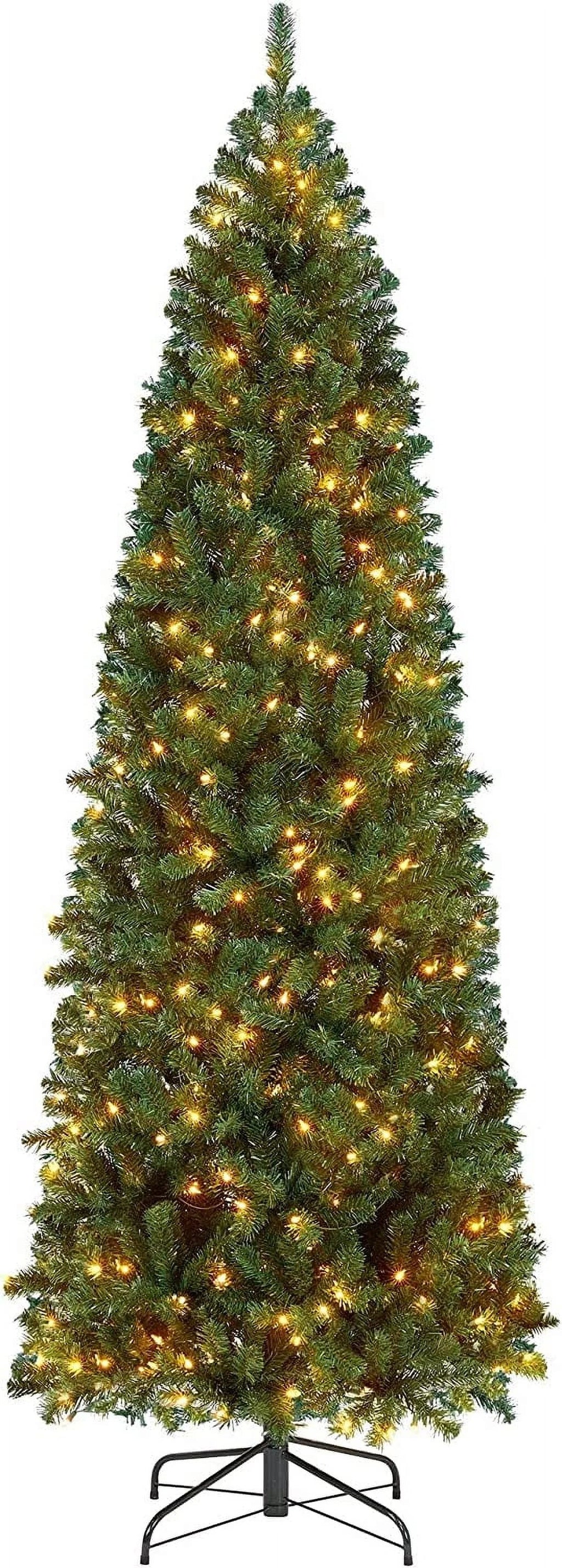 Foldable Includes Green Christmas Slim Holiday Tree Stand Fir Decoration 7.5Ft Artificial Pencil Tree, Tree Kingswood