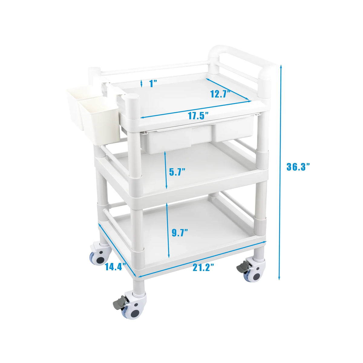 Hospital 500 Dirt Salon Tier Heavy Mobile Lbs Trolley Duty Drawers Cart for Beauty Clinic Spacious 360°Rotate Rolling Medical Cart Buckets Medical Wheels with 3 Utility Dental Trolley
