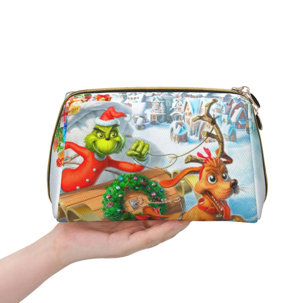 Grinch The Christmas Pouch Leather Organizer Toiletry Bag Gift Storage Cosmetic Travel Bag Adventures Portable Makeup Purse