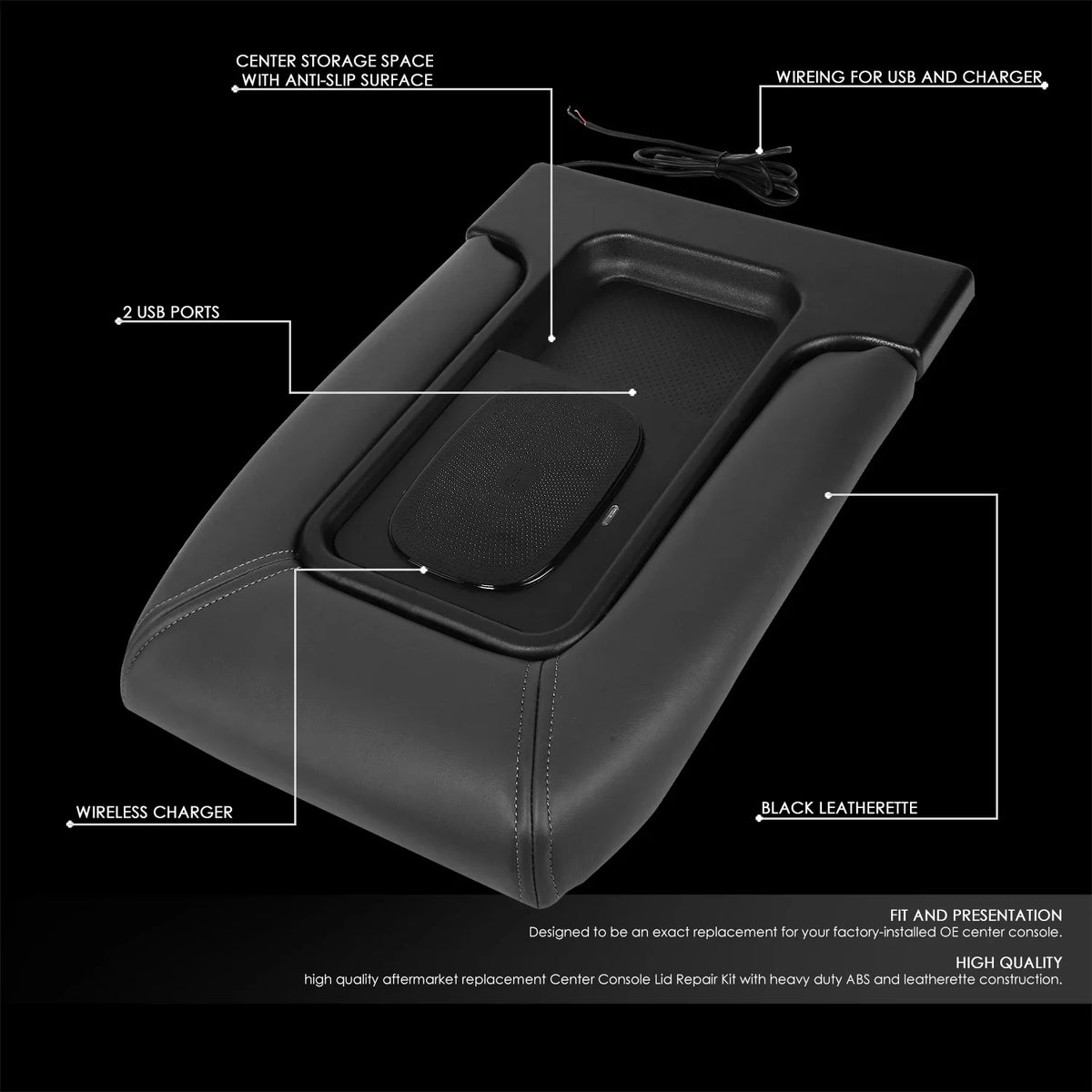 DNA USB with Escalade Wireless & to Black Lid Sierra For Pickup Motoring Armrest Truck Center Ports 2007 Kit 2001 Repair Charger Console GECS-005-GY