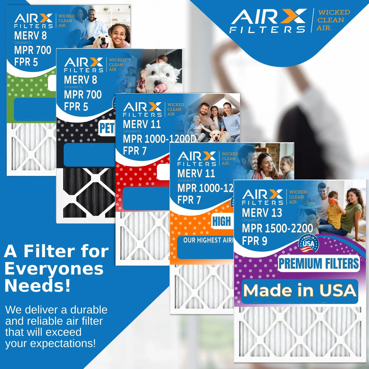 16x16x1 5 Pack Filters 700 16x16x1 Filter USA Comparable Air FPR 4 Air by AC AIRX Filter MPR MERV to Furnace 8 Electrostatic FILTERS AIR. WICKED & Made Conditioner HVAC Pleated CLEAN Premium