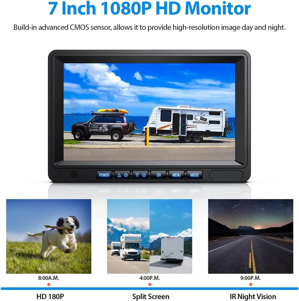 DVR Reverse Backup Wired Waterproof RV/Trailer/Semi-Truck/Camper-BY702A Camera 1080P Touch ZEROXCLUB IP69 Clear Camera for Button RV Monitor, Kit View Vision HD Rear 7'' Systems, Night IR Split