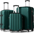 ABS Business (20/24/28) lock, Lightweight Suitcase Luggage Luggages with Wheels of - on Set Travel Spinner 3 Hardside Green TSA Sets & Carry Portable for Dark