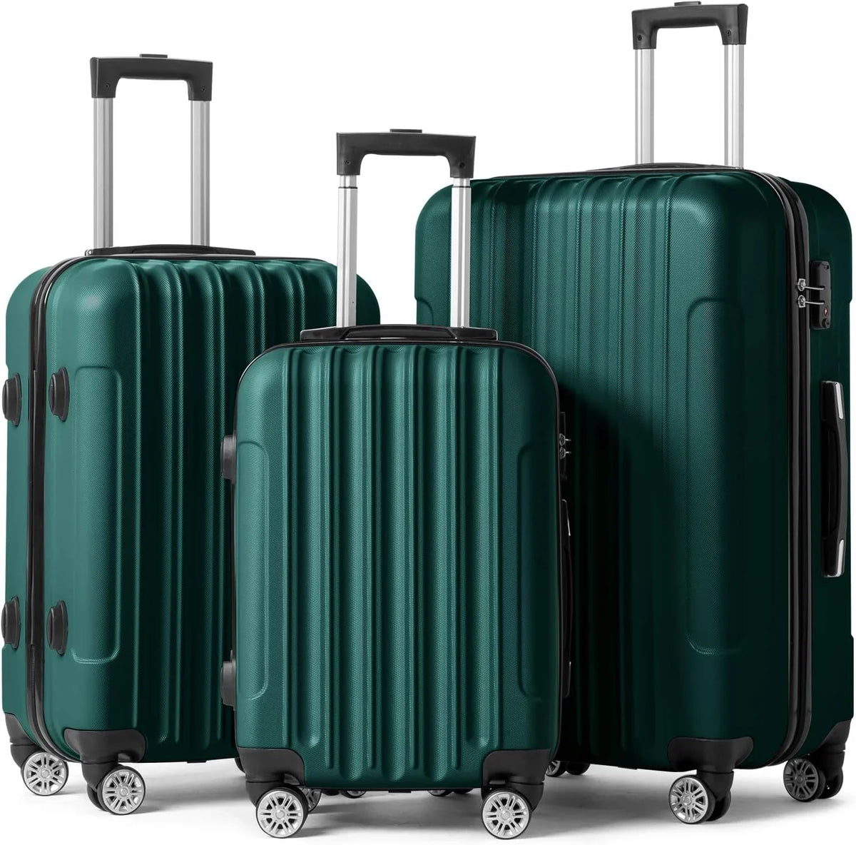 ABS Business (20/24/28) lock, Lightweight Suitcase Luggage Luggages with Wheels of - on Set Travel Spinner 3 Hardside Green TSA Sets & Carry Portable for Dark