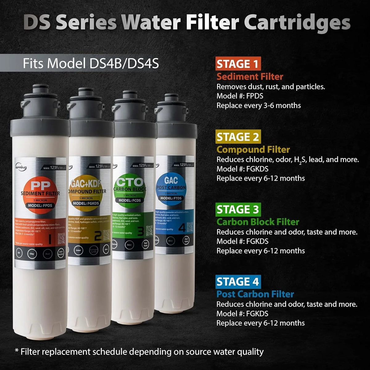Pack DS4S, Carbon & Block for Set Replacement Filter Supply Filter, Filter F5DS 1-Year Filter, and Composite iSpring Carbon Sediment Post Cartridge DS4B Filter