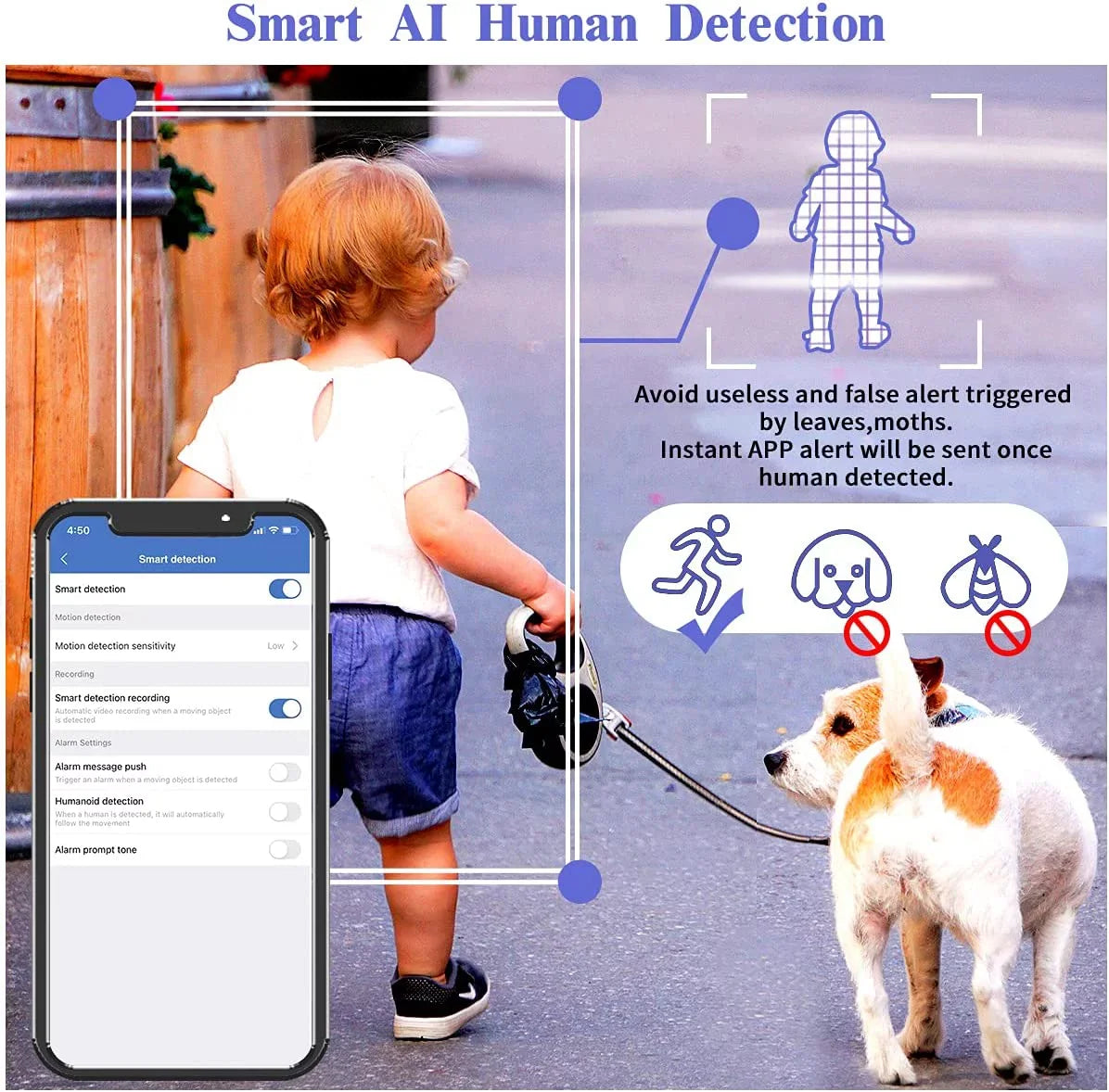 audio Antennas NVR Human Wireless Security Two-way Dual Home 3.0MP AI No waterproof, Camera 8CH HDD, IP66 System, Surveillance Detection {4pcs Floodlight},