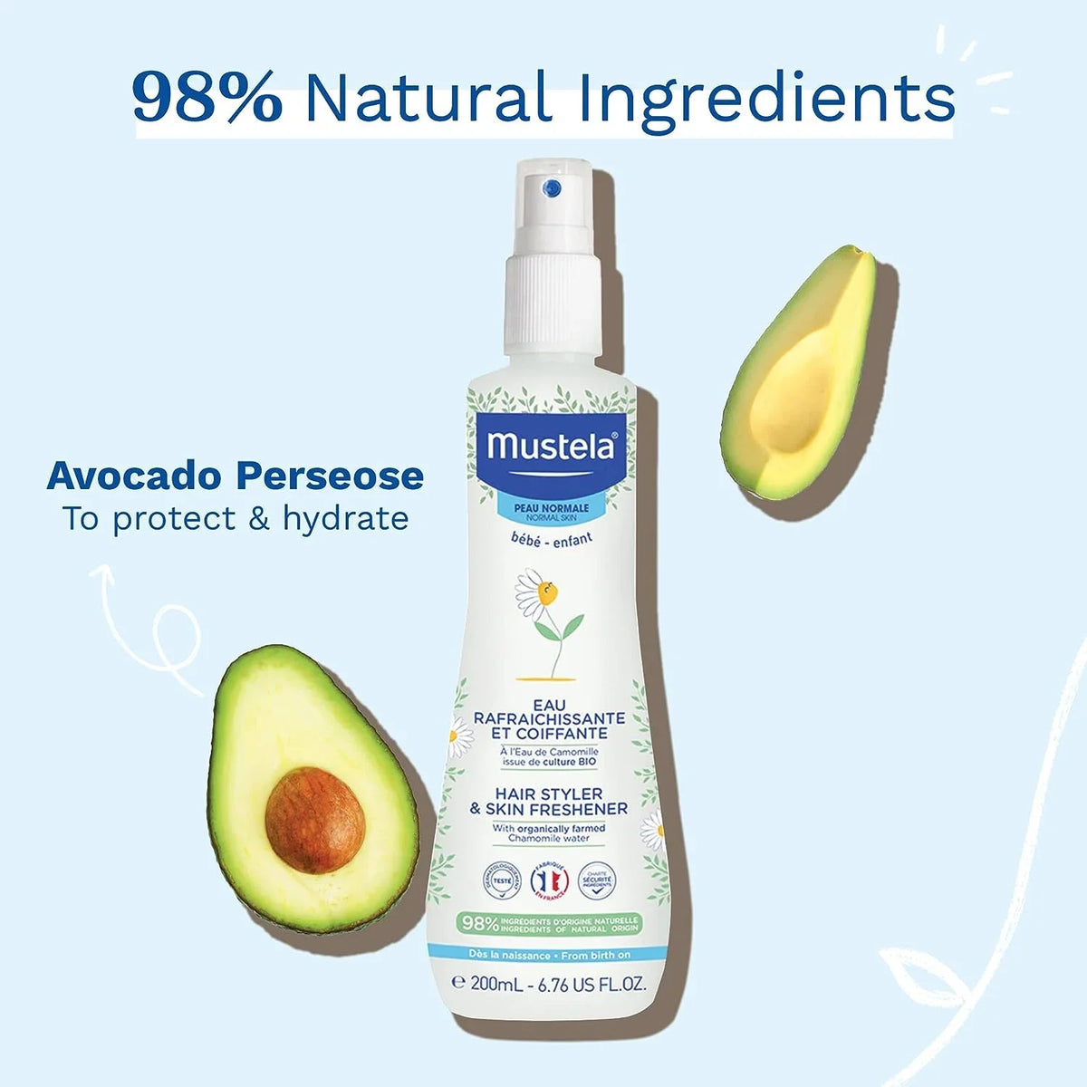 with - Freshener Chamomile Avocado & Vegan 6.76 fl. oz. Baby Mustela Hypoallergenic - Styler - Water & & Hair Natural Skin
