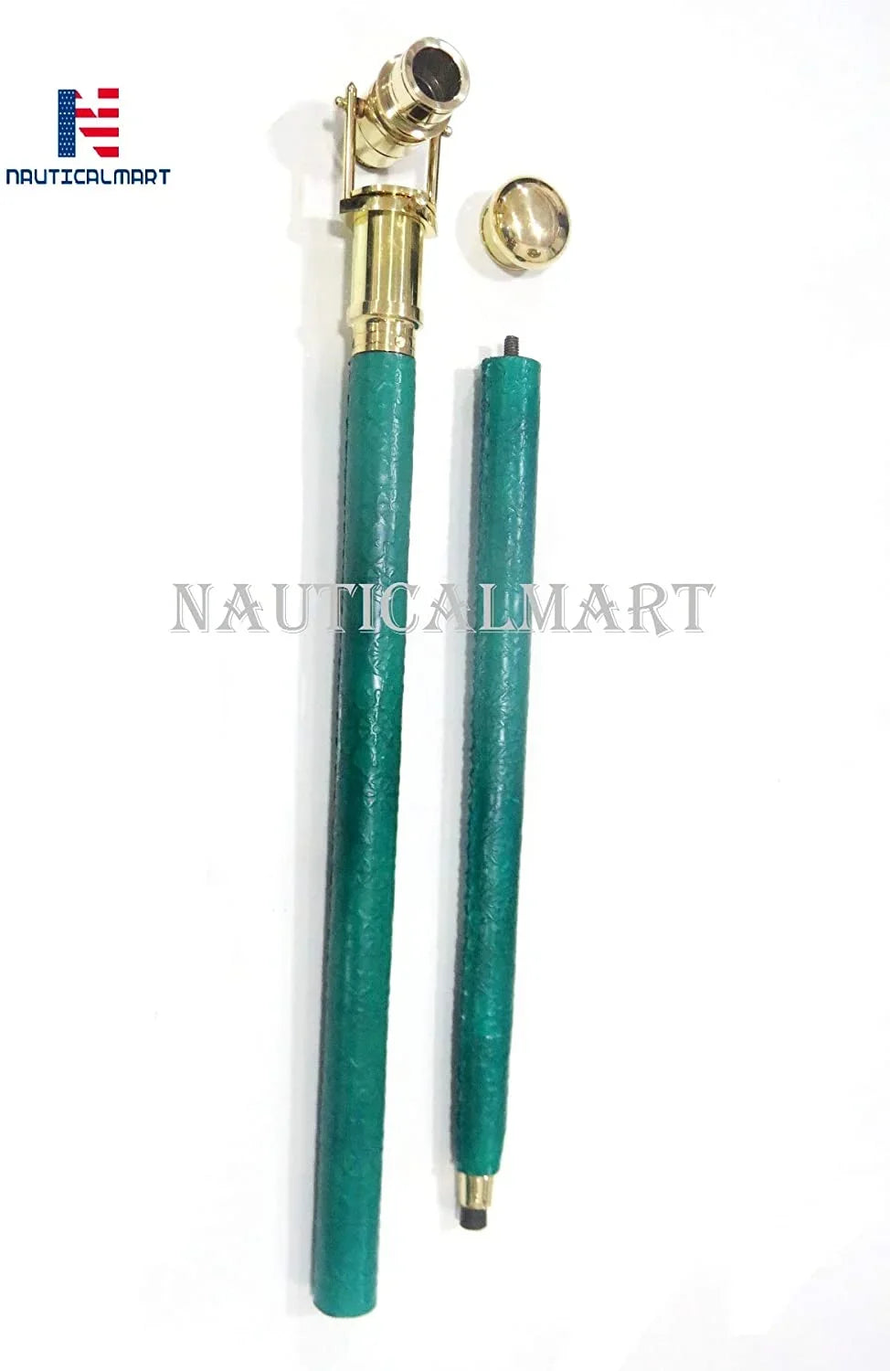 Walking Stick Spyglass Foldable Telescope Nautical Marine Brass Cane Head Collectible Prop