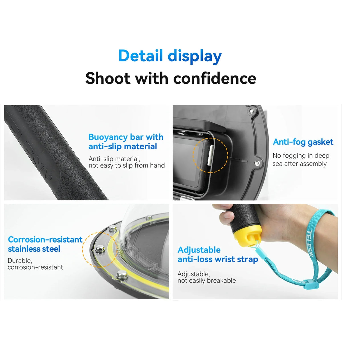 Osmo Dome Handle Handle 30m/98.4ft 30m/98.4ft With Osmo Waterproof Port Port TELESIN Wrist Wrist Camera Telesin Handle With With Camera Waterproof 3/4 30m/98.4ft Waterproof Port,Wrist Camera