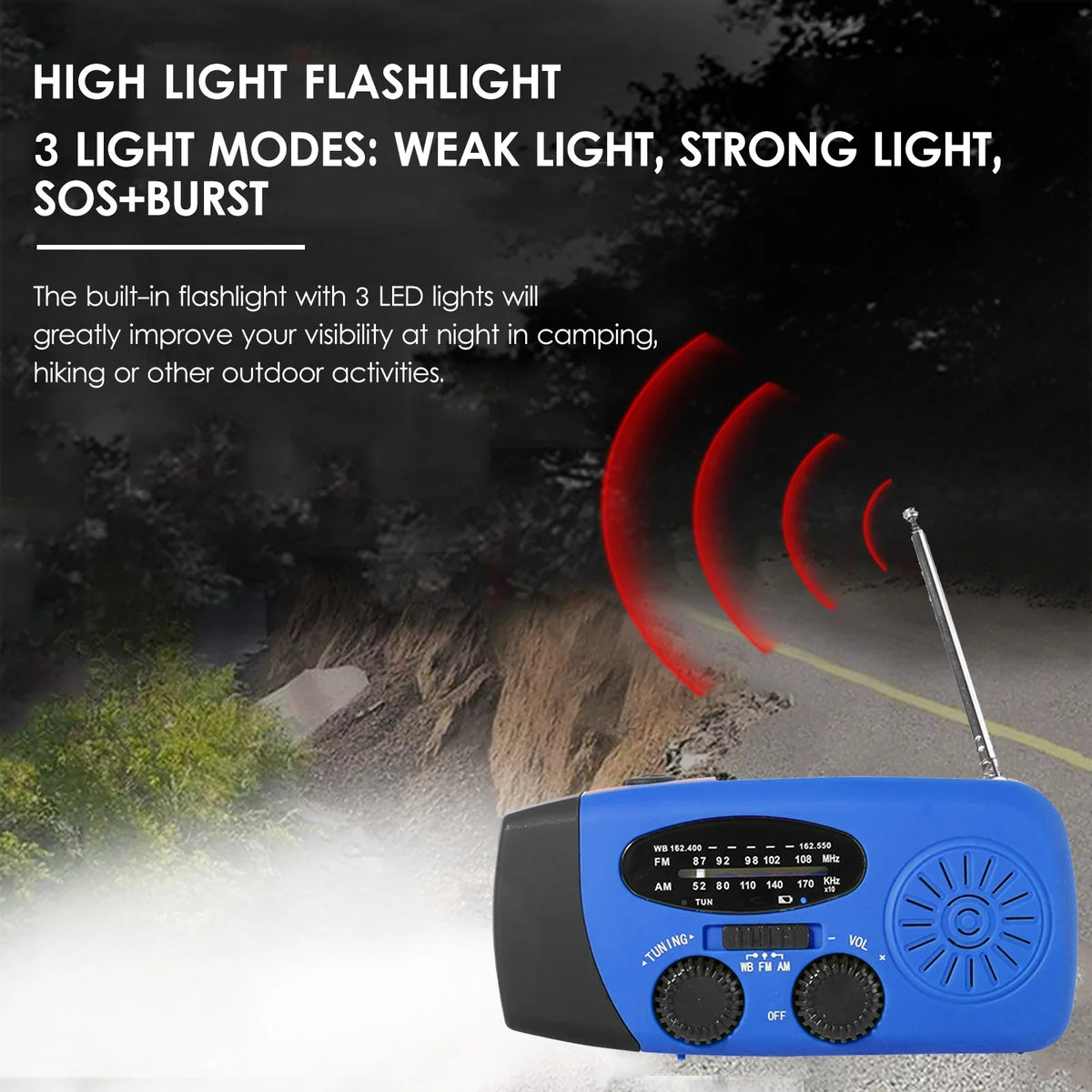 Camping AM with Reading / Portable Flashlight Adve & Cell Solar Hiking Lamp OWSOO for Crank Hand Operated Bank & / Solar Crank Weather Hand Weather Charging Battery NOAA Rechargeable