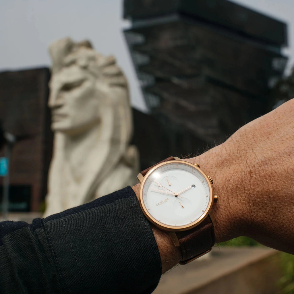 Leather Gold Watch Co. Gate Rose Golden White Chrono California