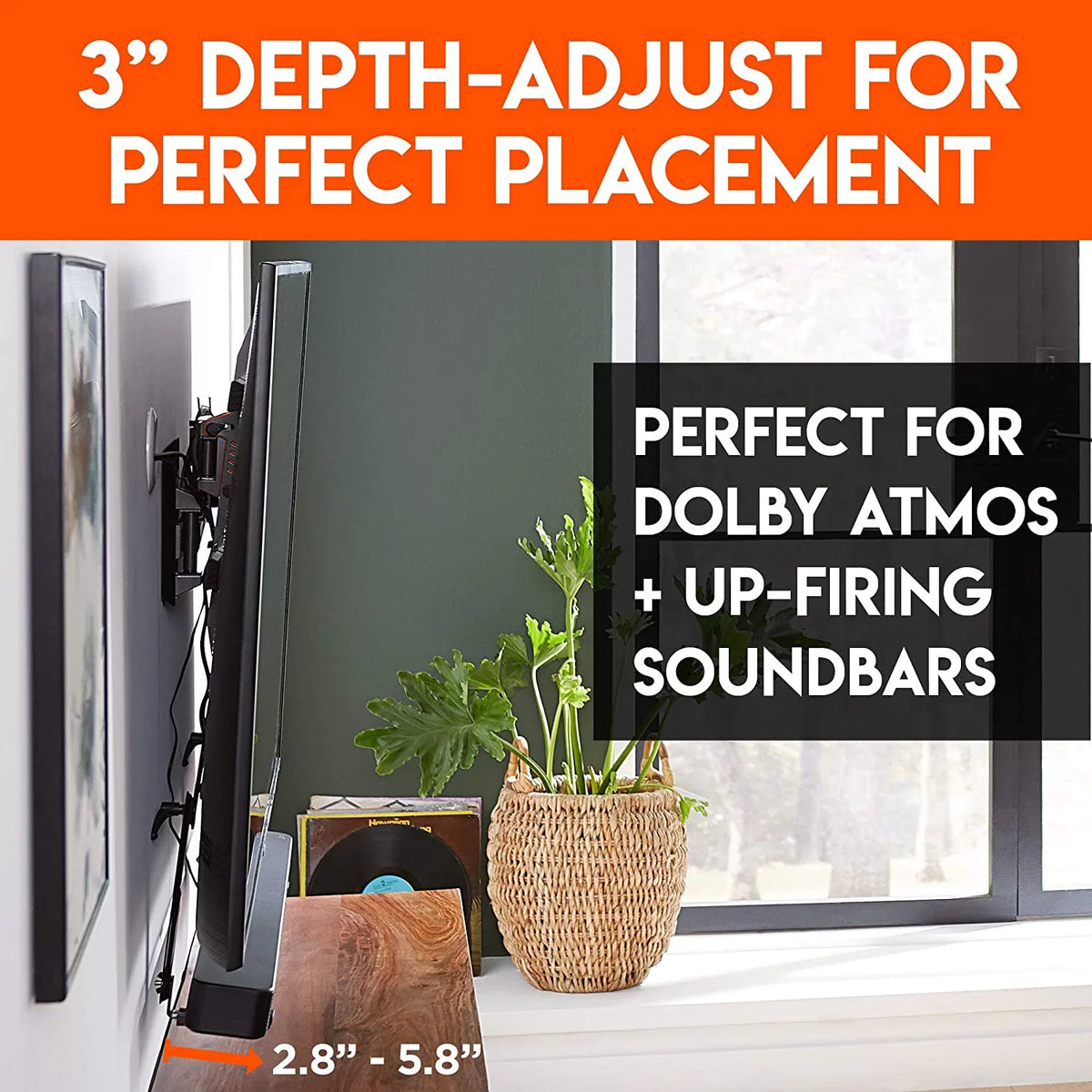 Bar - & Between & TVs Sound Vizio, Works Your ECHOGEAR TV Maximum - with with Brackets Atmos Dolby LG, Bose, Height Mounting & Compatibility Soundbar for for Speakers Adjust Depth More