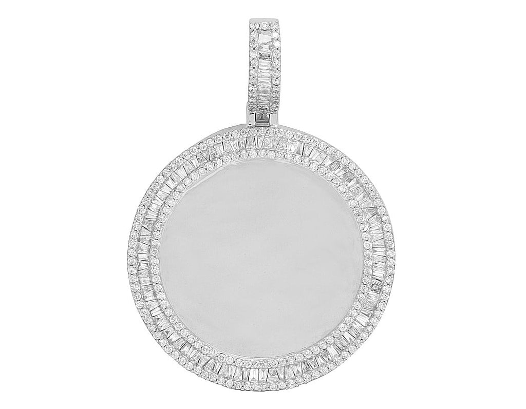 White Memory Diamond Frame 2" 2.2CT Gold Baguette Photo Engrave Pendant