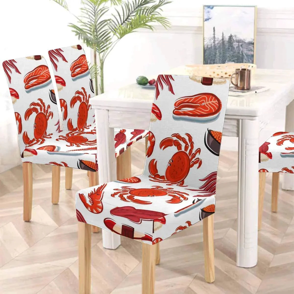 of Sushi Cover for Room Stretch Dining Salmon Wedding Squids Protector Seat Shrimps Set Steaks 4 Slipcover Chair Hotel FMSHPON Crabs Party
