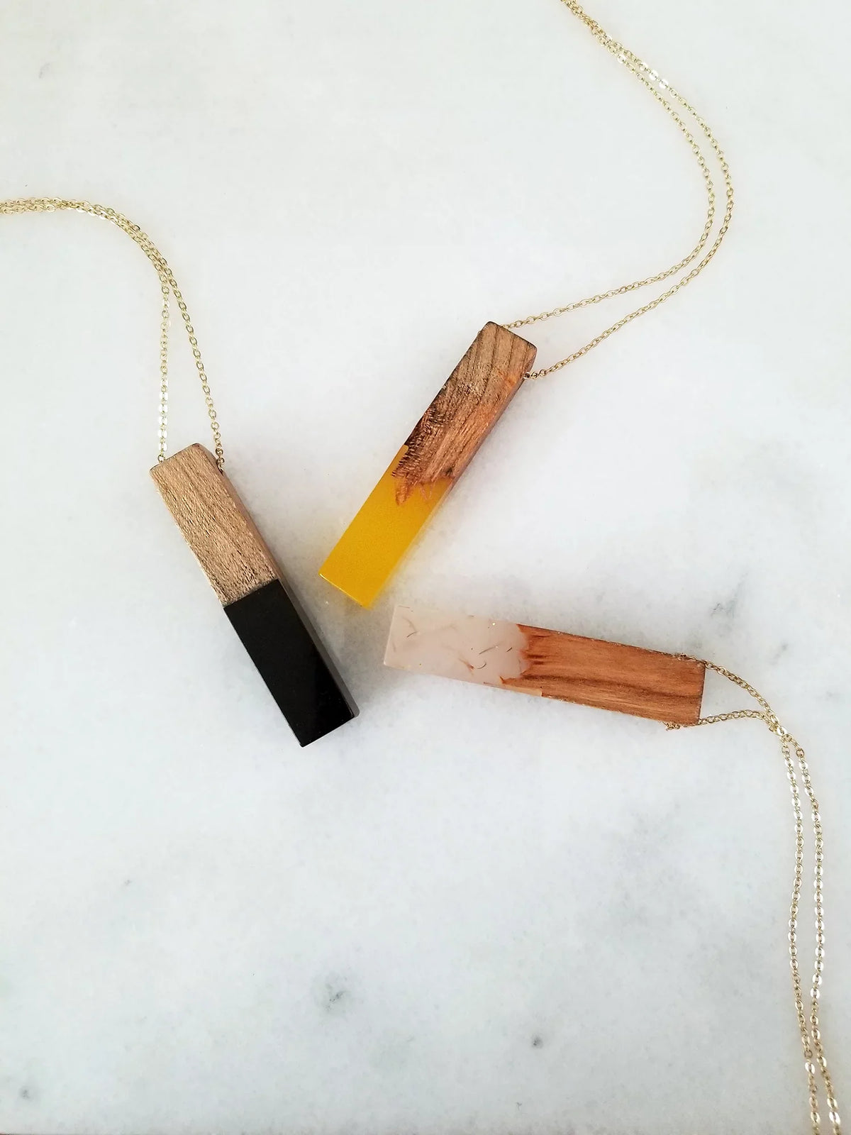 Wood Boutique Box Yellow Pendant Inc Bar | Necklace Women Wooden Anniversary for Resin Gift Blue Vertical