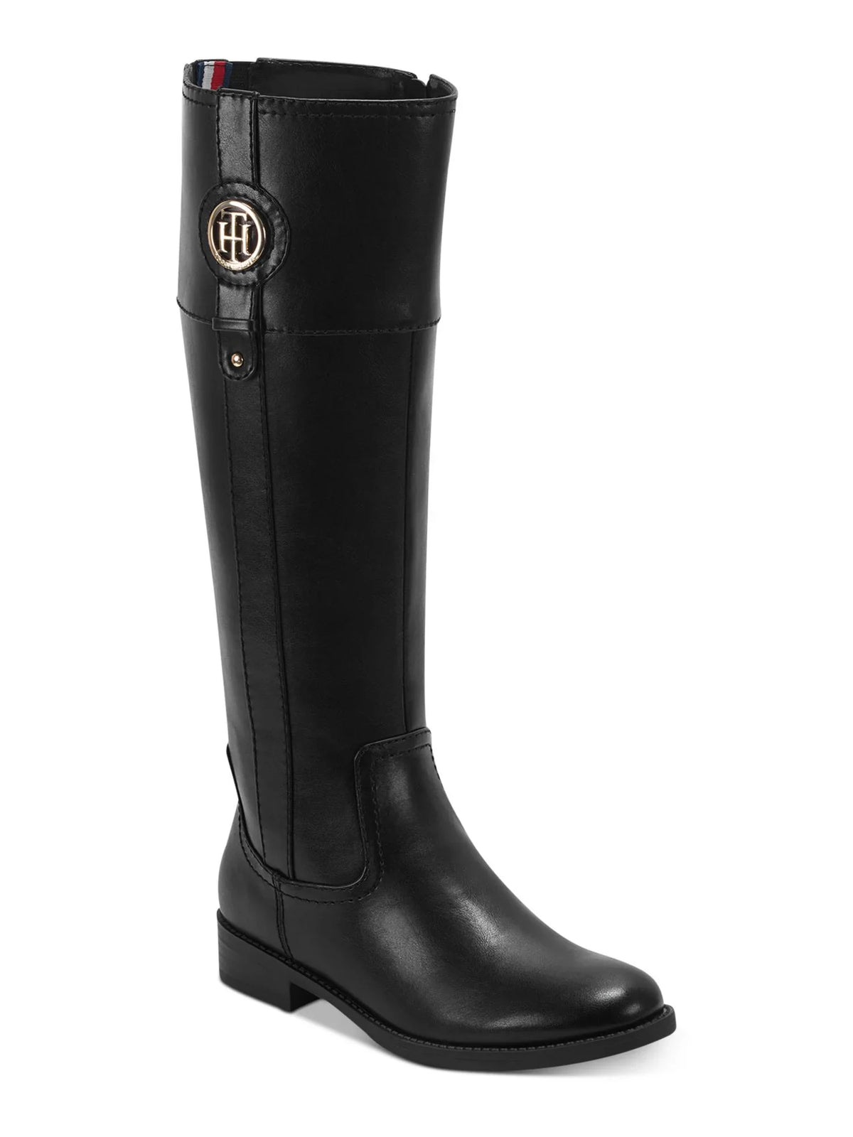 Zip-Up Padded Black Heel M 7 HILFIGER Block Gore Logo TOMMY Imina Riding Womens Boot Flex WC