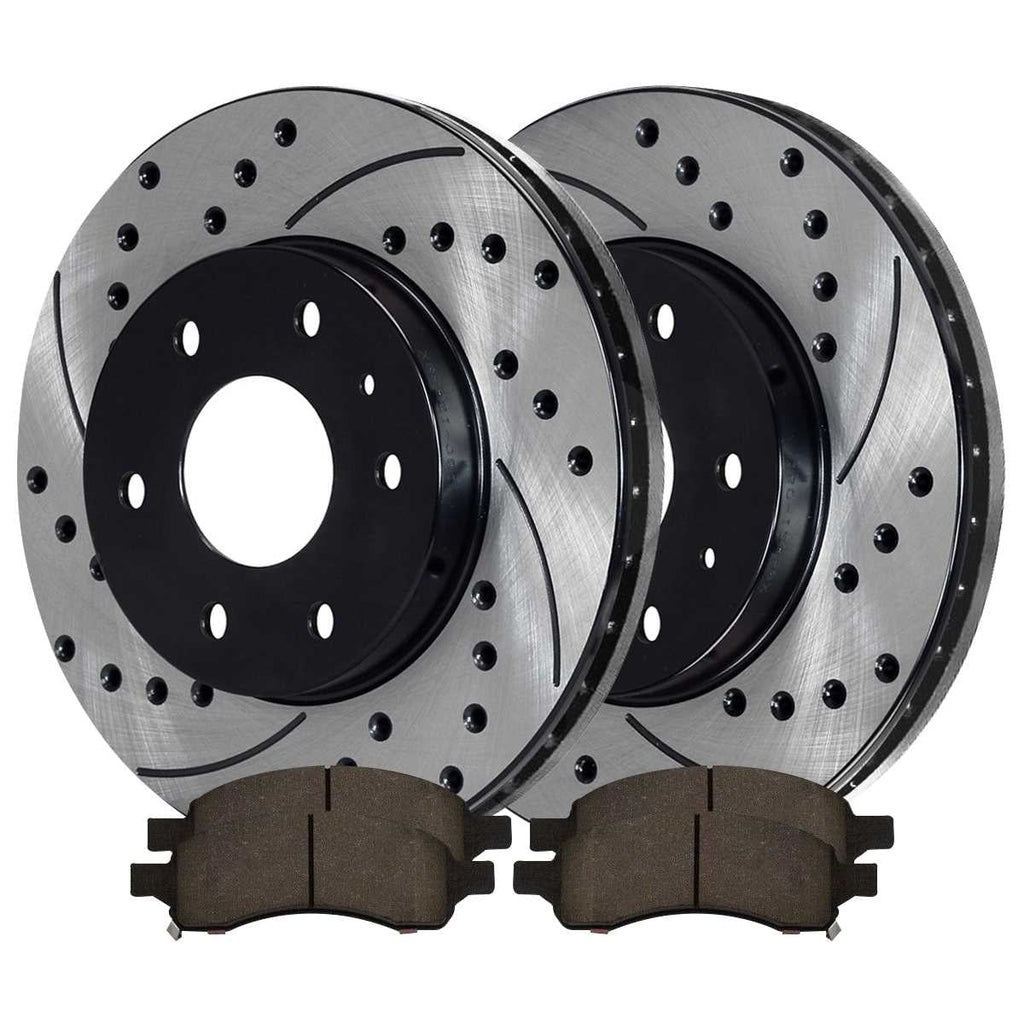 for Ceramic Buick Chevrolet Saturn Brake Pads Rotors AutoShack Limited Enclave Replacement Driver and Side GMC Black Drilled and Front 2009-2017 Passenger Acadia Kit Traverse Slotted 2008-2017 Outlook