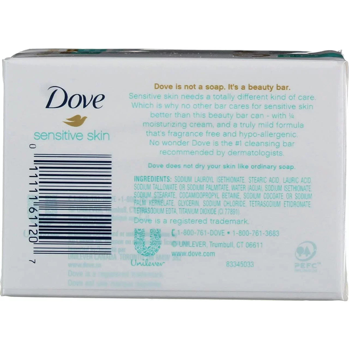 4 Bar Dove Beauty Oz, Sensitive Unscented 3) Of Ea Hypo-Allergenic Skin 2 (Pack