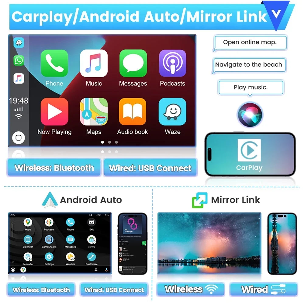 AHD FM Radio Backup HD Link 1080P 9'' 1+16G Bluetooth, Android 12 GPS Podofo WIFI Mirror Android Car Touchscreen Wireless DIN Carplay Camera Double Auto Stereo