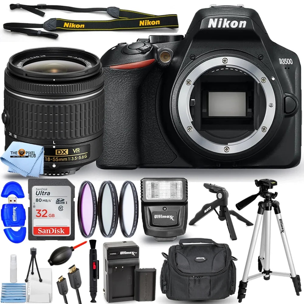 24.2MP Camera D3500 - 12PC DSLR Bundle Nikon 1590 VR Lens 18-55mm Accessory with