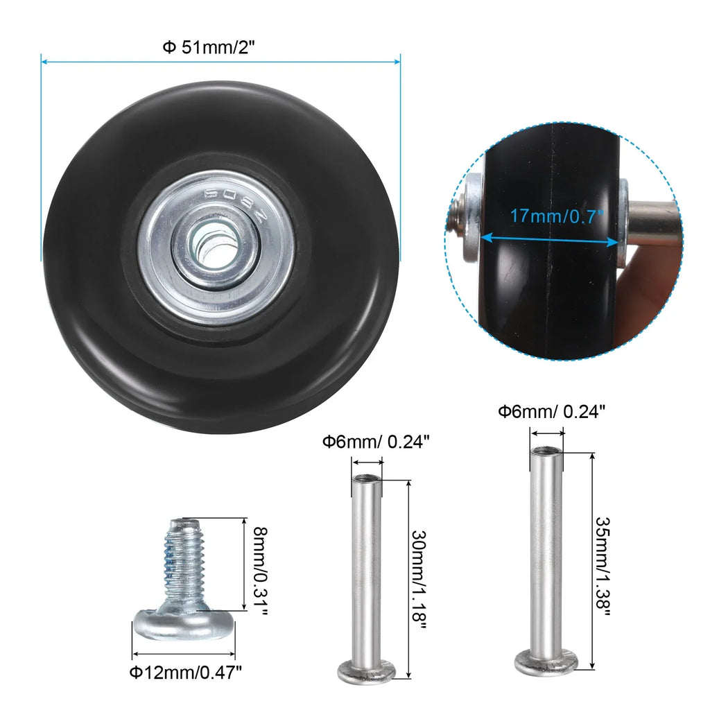 Wheels Replacement x 17 0.7" 2 Set x Suitcase, mm/2" Luggage for Uxcell 51 Black,