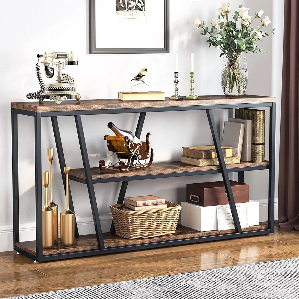 with H, 11.8" Entryway W Table, 3-Tier 59.1" Industrial Sofa Rustic Brown Entryway, Table x Storage Hallway, for with L Room, x 31.5" Shelves, Living Console Table
