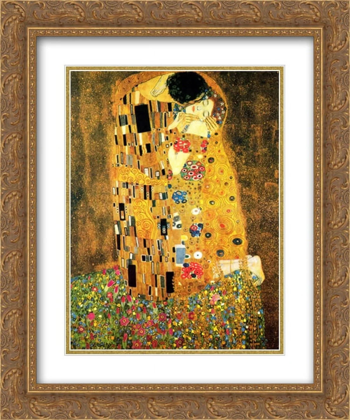 Print Gustav 2x The 15x18 c.1908 Ornate Matted Klimt Gold by Kiss, Framed Art