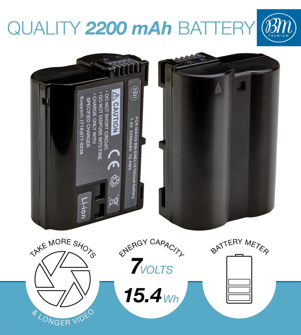 1 D500 Z6 V1 EN-EL15B Nikon D800 D810 BM 2 D780 D7200 Charger Battery for and Dual D850 D750 Batteries D610 Bay D7500 D600 D7000 Z7 D7100 Cameras