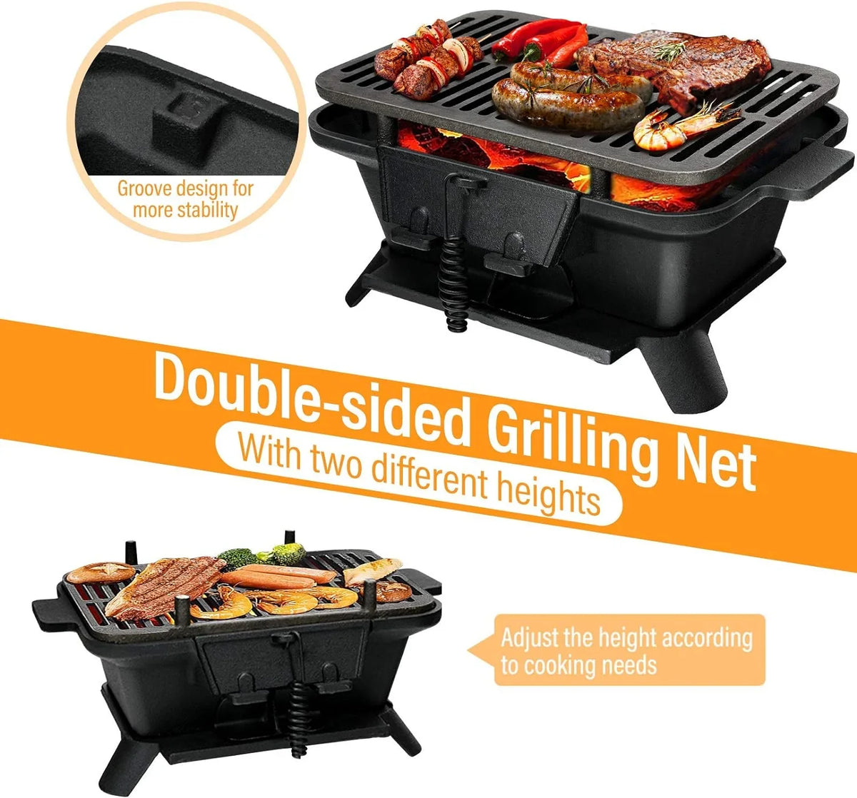 Cooking Grilling Grill for Regulating Camping Charcoal Fire Portable Door, Outdoor Patio Grill, Grill Cast with BBQ Air Backyard Grill Iron Double-sided Hibachi Net, Perfect Picnic Gate,