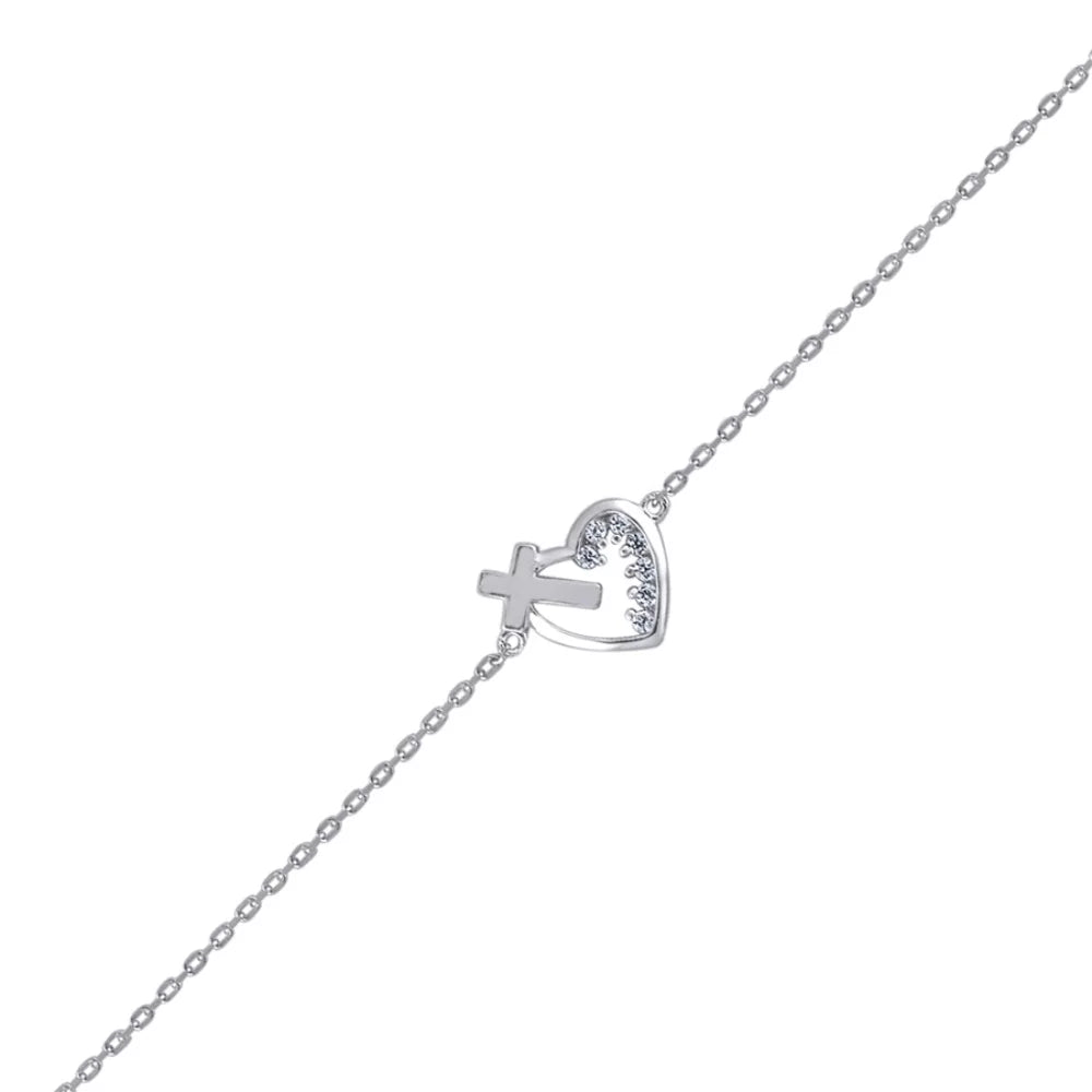 Link Cross wristband Rolo Silver and 925 for Women Auriga Heart Zirconia Sterling Cubic