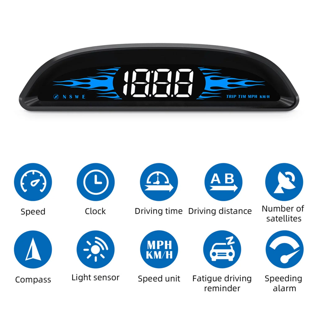 Screen Driving Car Vehicle Overspeed HUD SpeedTimeDirectionMileage Alarm Head-up Display Display Navigation Speedometer Dual Digital GoolRC System with Alarm Fatigue