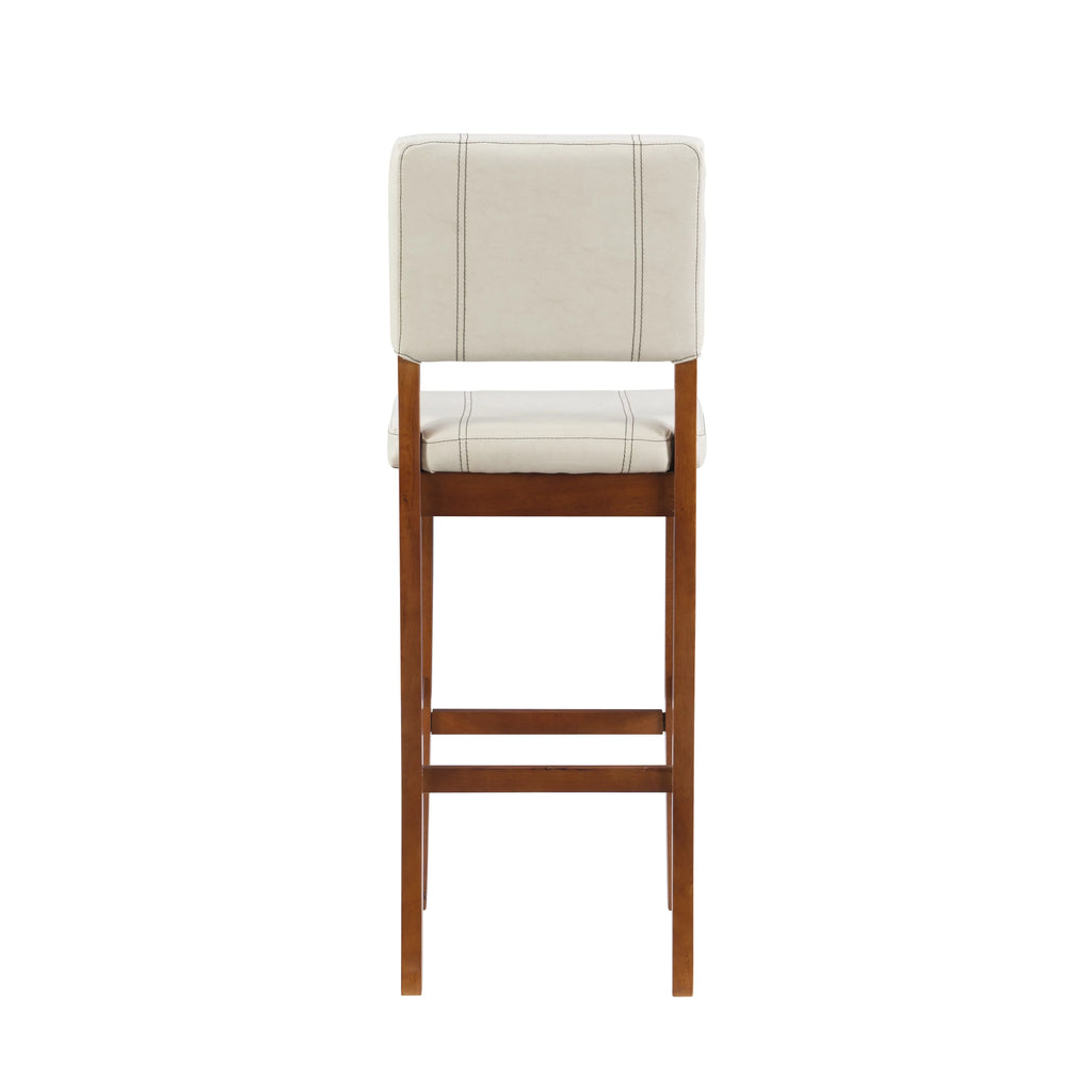 Walnut Finish Stool, Linon Padded Bar 30" Dark Mulberry with Medium PVC Height, Fabric Cream Seat