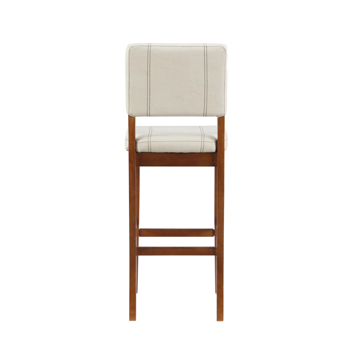 Walnut Finish Stool, Linon Padded Bar 30" Dark Mulberry with Medium PVC Height, Fabric Cream Seat