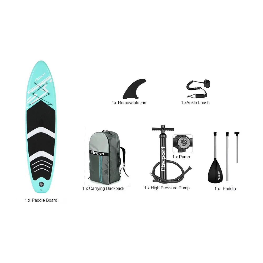 Paddle 10 Surf Stand Brushed Stance, Deck, Standing Bag, Green Ft. Carry and Inflatable FBsport Wide Control, with Thickening Complete Board up Boat, Accessories Non-Slip
