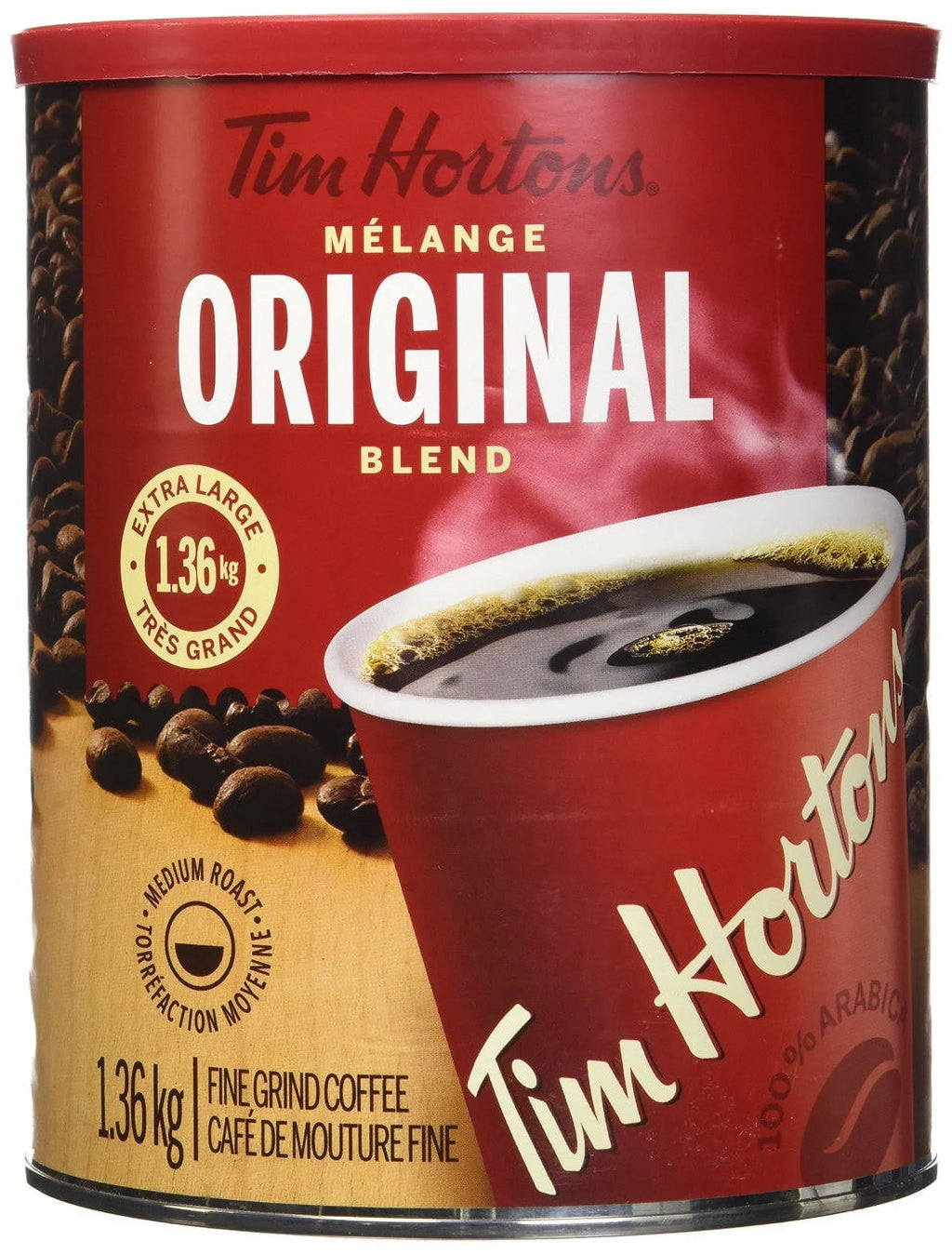 Coffee, Fine Large Arabica Canada} from 100% 48oz., Hortons Blend,1.36kg/ Roast Grind Original {Imported Extra Medium Tim