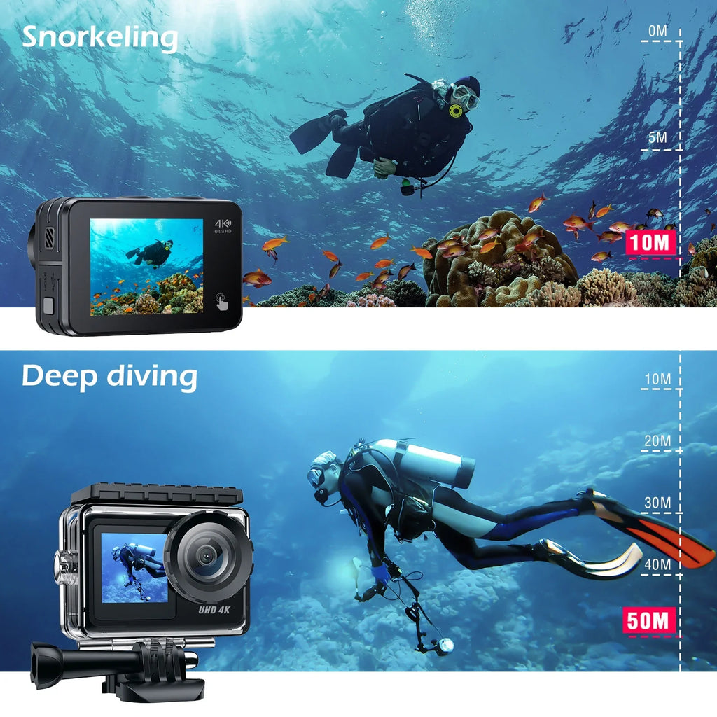 20MP Camera Camera Sports Camera Camera Action Vlog Compatible WiFi Campark Accessories 4K Waterproof 30FPS Underwater GoPro Kits Screen Touch