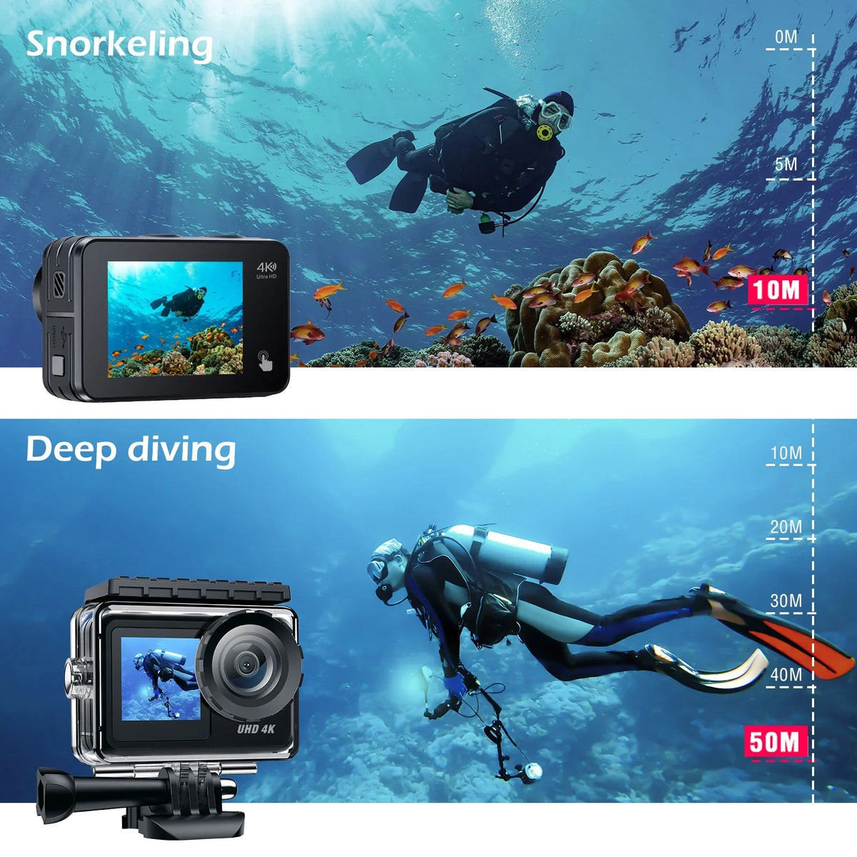 20MP Camera Camera Sports Camera Camera Action Vlog Compatible WiFi Campark Accessories 4K Waterproof 30FPS Underwater GoPro Kits Screen Touch