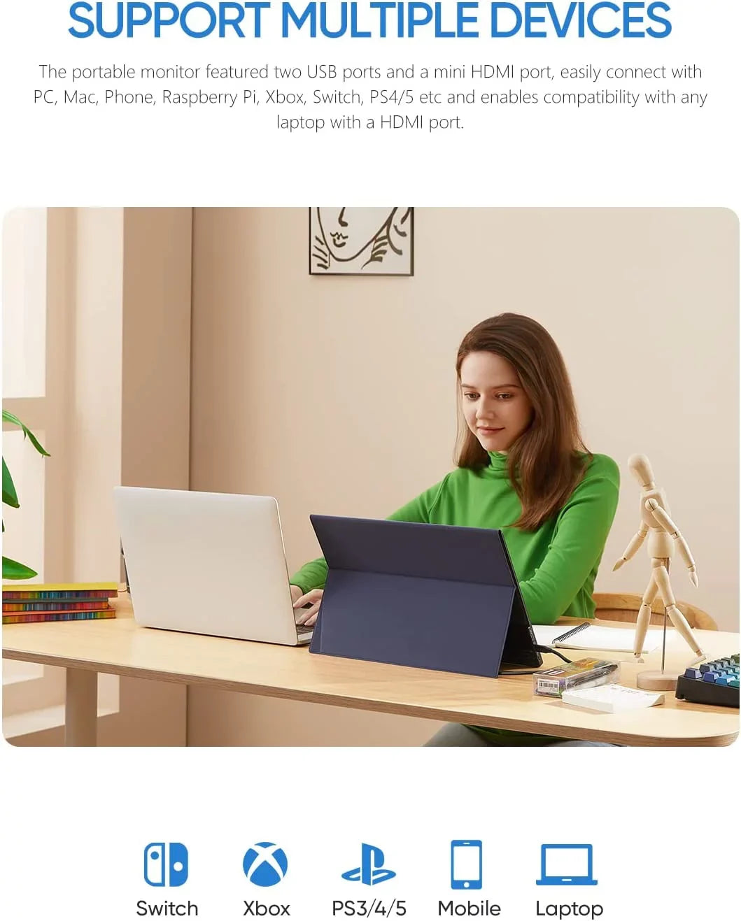 1080P C Portable GAMUT HDMI Portable Monitor A1 Arzopa Screen FHD Display External Monitor Laptop USB Computer - 15.6'' IPS