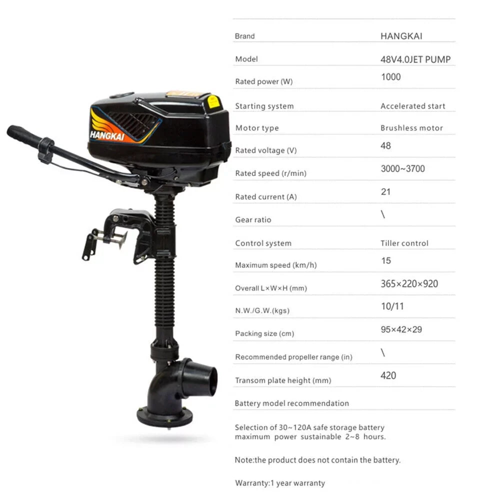 Brushless 48V Motor Engine Boat PUMP Fishing Outboard Electric Motor 4.0JET