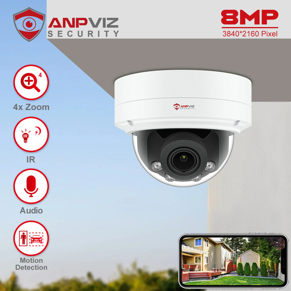 IP66 Human 4X Distance Zoom Mic IP 8MP ANPVIZ Vehicle Built in IR Camera Camera Detection Support H.265 30m
