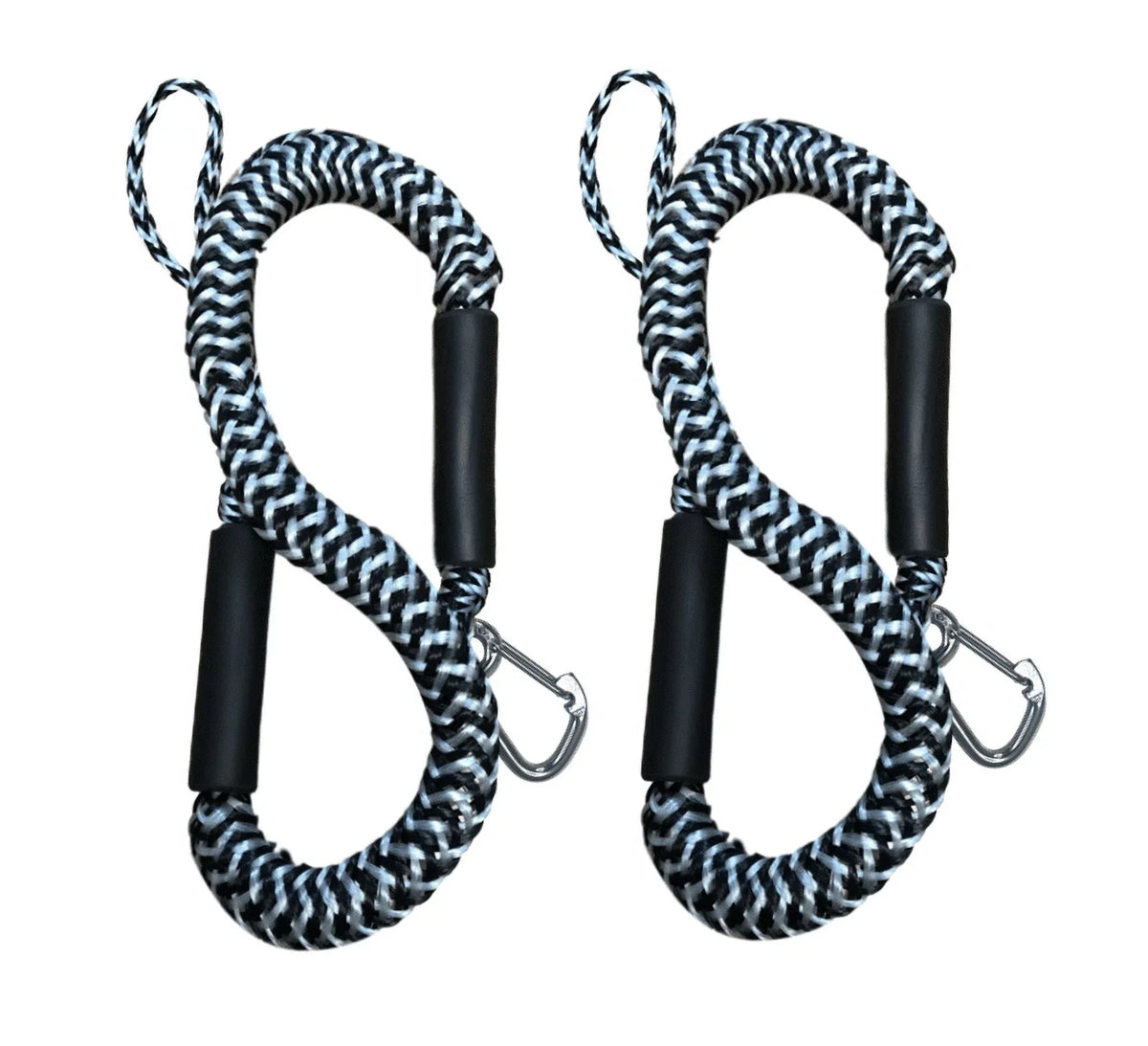 Fresh & and Salt Line Pack Water Boat SS316 Bungee (Black Ski Snap White) Hook with Jet Kayak Pontoon Rope 4'-5.5' 2 Pactrade Use Dock Mooring Marine PWC